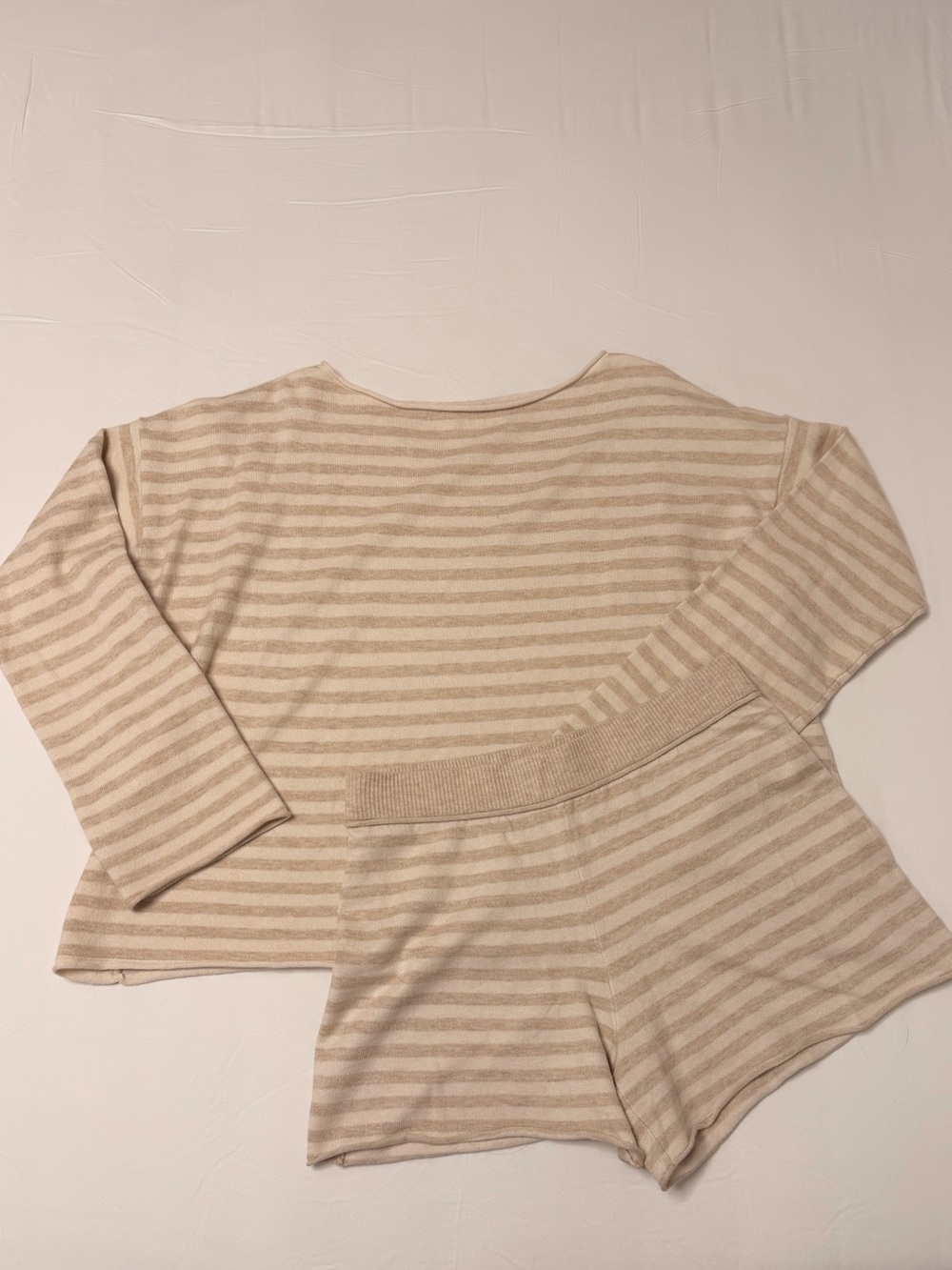 aerie Cream and Beige Striped Long Sleeve Lounge Top